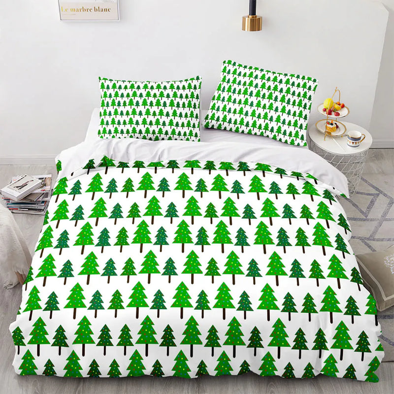 Holiday Pattern Bedding Set, Christmas Tree Duvet Cover Set, Festive Tree Quilt Cover, Winter Duvet Cover, Seasonal Xmas Duvet Cover Present