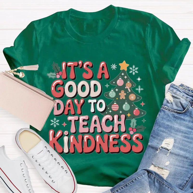 Good Day to Teach Kindness Tee, Kindness Christmas Tree Shirt, Retro Teacher Christmas T-Shirt, Adorable Holiday Educator Graphic Shirt