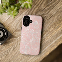 Winter Floral Pattern iPhone Cover, Pink Snowflake Phone Case, Dual Layer Polycarbonate Case, Festive Christmas Holiday Aesthetic Case