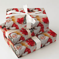 Christmas Gift Wrap Roll, Vintage Santa Wrapping Paper, Retro Santa Claus Wrapping Paper, Festive Holiday Gift Wrap, Xmas Present Paper