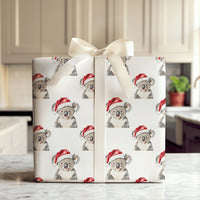 Santa Hat Animal Gift Wrap, Adorable Koala Christmas Wrapping Paper, Australian Koala Wrapping Paper Roll, Holiday Wrapping Paper