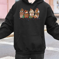 Adorable Holiday Coffee Mug Sweatshirt, Christmas Gingerbread Hoodie, Comfy Gingerbread Man Hoodie, Festive Winter Hooded Sweatshirt, Xmas Present