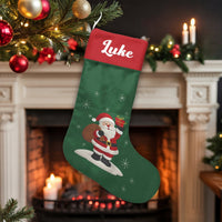 Personalized Coastal Holiday Stocking, Surfing Santa Christmas Stocking, Custom Name Christmas Stocking, Tropical Beach Christmas Stocking