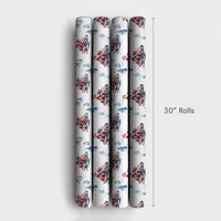 Watercolor Winter Forest Gift Wrap Paper, Santa Snowmobile Christmas Wrapping Paper, Snowmobile Holiday Wrapping Paper, Xmas Gift Wrap Roll