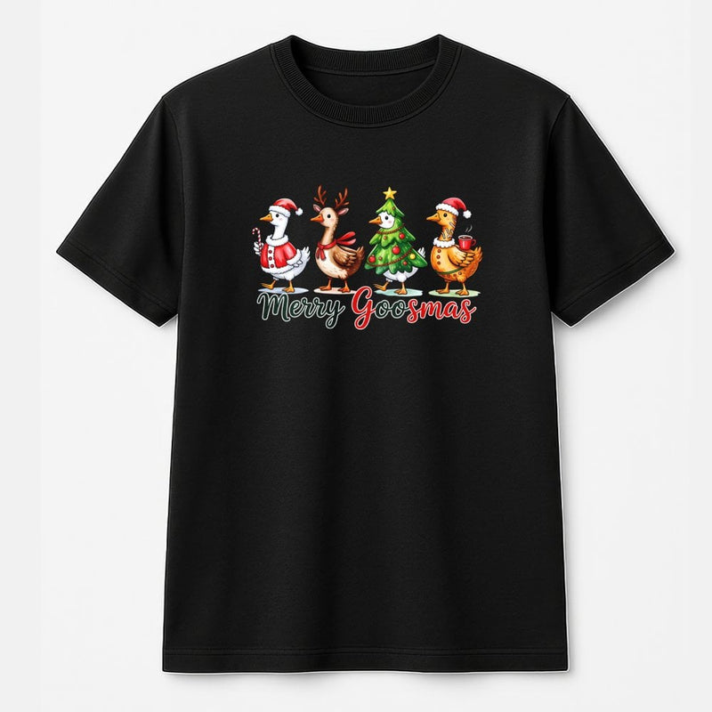 Humorous Christmas Silly Goose Graphic Tee, Merry Goosmas T-Shirt, Adorable Farm Animal Holiday Shirt, Retro Festive Season Xmas Top