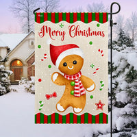 Double Sided Holiday Yard Flag, Gingerbread Man Christmas Garden Flag, Adorable Winter Cookie Flag, Festive Seasonal Outdoor Lawn House Decor