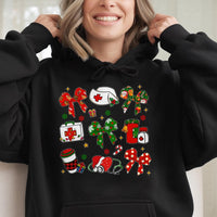 Stethoscope Xmas Sweatshirt, Coquette Bow Nurse Christmas Hoodie, Adorable RN Holiday Hooded Pullover, Healthcare Worker Present