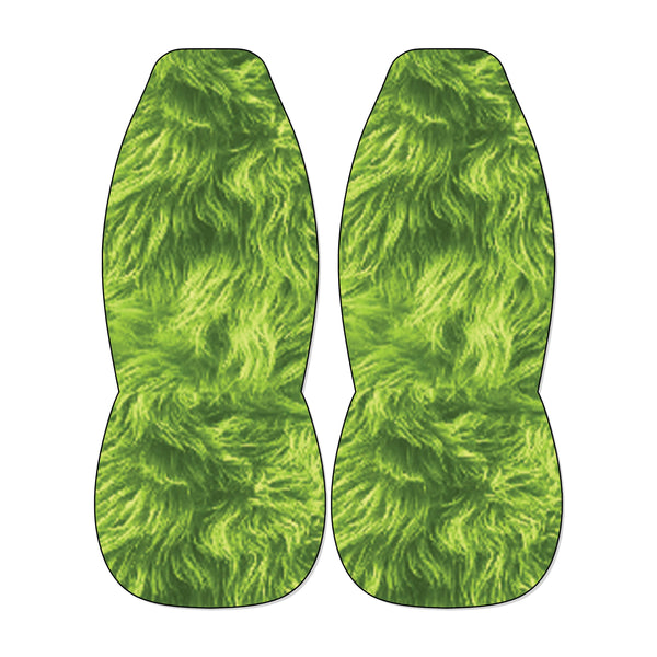 Holiday Plush Front Seat Covers, Lime Green Fuzzy Car Seat Covers, Green Monster Car Seat Covers, Christmas Auto Bucket Seat 
