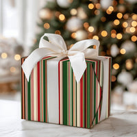 Red Green Cream Gift Wrap, Classic Striped Christmas Wrapping Paper, Vertical Stripe Holiday Wrapping Paper Roll, Traditional Xmas Gift Wrap