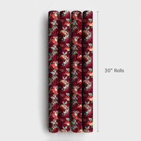 Burgundy Holly Berry Gift Wrap, Winter Cardinal Christmas Wrapping Paper, Watercolor Bird Holiday Wrapping Paper, Nature Festive Gift Wrap