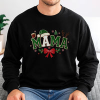 Santa Hat Red Bow Mother Holiday Crewneck, Christmas Mama Sweatshirt, Adorable Merry Mama Xmas Pullover, Comfy Holiday Present for Mom