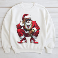 Hip Hop Streetwear Holiday Crewneck, Black Santa Christmas Sweatshirt, African American Santa Sweatshirt, Retro Xmas Graphic Sweatshirt