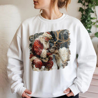 Vintage Christmas Crewneck, Santa and Reindeer Sweatshirt, Artistic Holiday Reindeer Sweater, Retro Xmas Sweatshirt, Winter Holiday Present