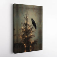 Dark Academia Moody Holiday Print, Gothic Raven Christmas Tree Canvas Wall Art, Spooky Winter Digital Download, Goth Home Decor