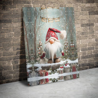 Snowy Winter Forest Canvas Print, Christmas Gnome Canvas Wall Art, Adorable Holiday Gnome Canvas Decor, Festive Xmas Wall Art