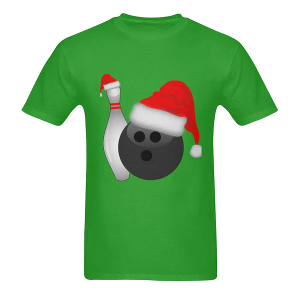 Santa Hat Holiday Bowling Graphic Tee, Bowling Ball and Pins Christmas T-Shirt, Festive Bowler Shirt, Holiday Present
