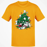 Humorous Holiday Chaos Graphic Tee, Cats Climbing Christmas Tree T-Shirt, Festive Kitty Christmas Shirt, Adorable Cat Lover Winter Top