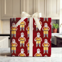 Whimsical Santa Claus Gift Wrap, Yellow Overalls Santa Wrapping Paper, Red Background Christmas Wrapping Paper, Holiday Present Paper Roll