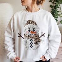 Faux Knit Winter Sweater, Leopard Print Snowman Sweatshirt, Adorable Christmas Holiday Crewneck, Retro Xmas Sweatshirt, Holiday Present for Her