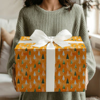 Orange Forest Holiday Wrapping Paper, Watercolor Tree Christmas Wrapping Paper, Modern Tree Wrapping Paper, Seasonal Holiday Gift Wrap