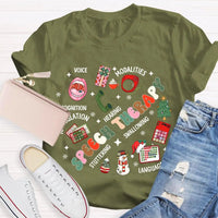 SLP Voice Stuttering Awareness T-Shirt, Speech Therapy Christmas Shirt, Speech Language Pathologist Xmas Tee, SLP Student Holiday Present