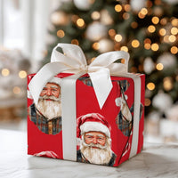Plaid Flannel Santa Claus Gift Wrap, Lumberjack Santa Wrapping Paper, Rustic Red Christmas Wrapping Paper, Country Holiday Present Paper