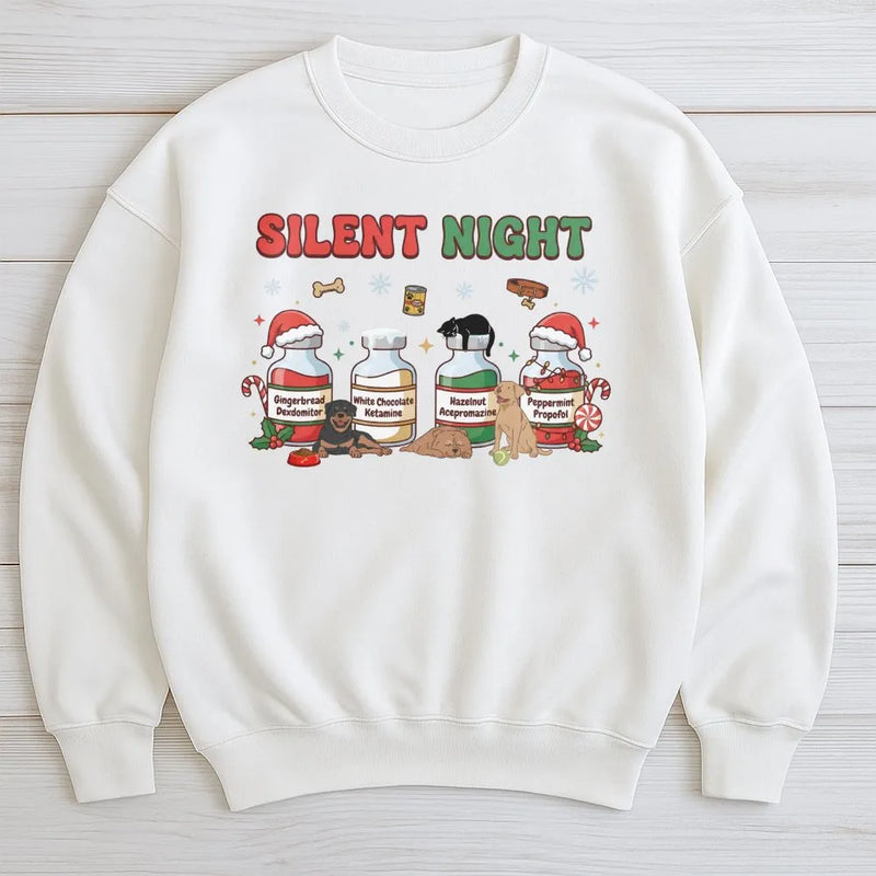 Humorous Veterinary Christmas Crewneck, Silent Night Vet Med Sweatshirt, Vet Tech Holiday Pullover, Vet Clinic Sweatshirt, Nurse Present