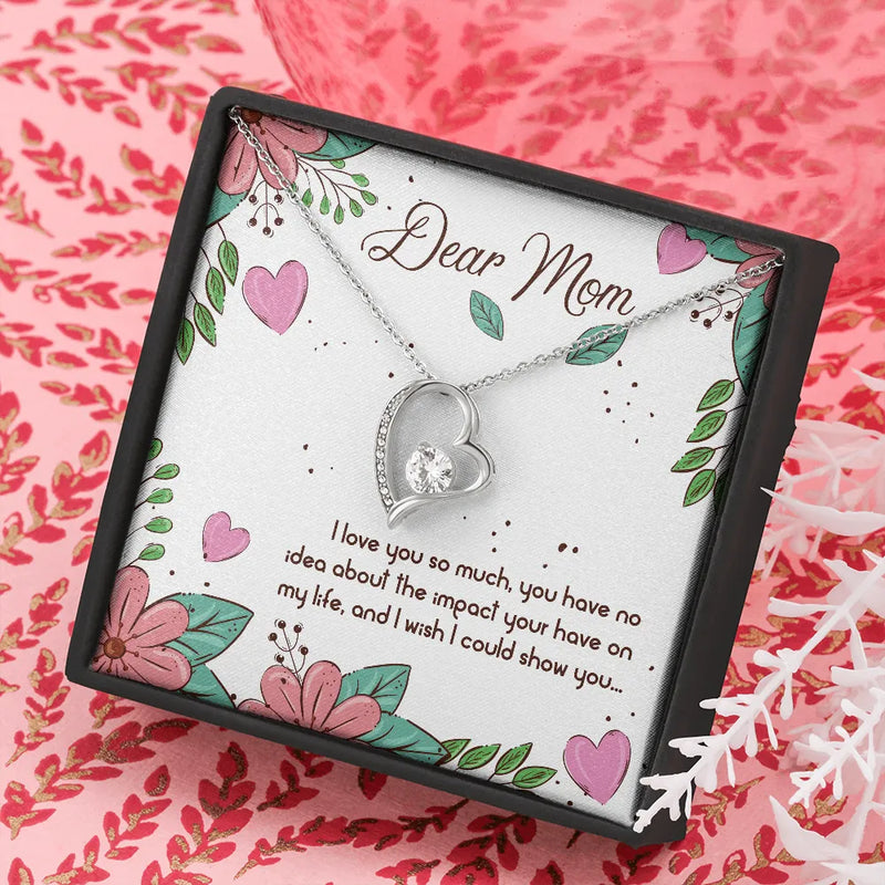 Cubic Zirconia Heart Pendant, Forever Love Heart Necklace for Mom, 14K White Gold Finish Mom Necklace, Birthday Christmas Present for Mother