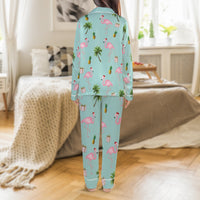 Christmas Flamingo Pajama Set, Tropical Flamingo Santa Satin Pajamas, Festive Holiday Loungewear, Silky Pajama Sleepwear, Xmas Present for Her