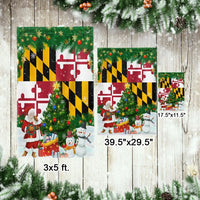 Double-Sided MD Holiday Yard Flag, Maryland Christmas Garden Flag Santa and Snowman Design, Winter Lawn Decor for Residents