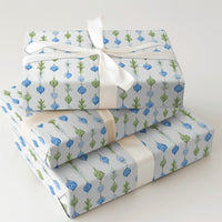 Blue Green Garland Gift Wrap, Watercolor Ornament Christmas Wrapping Paper, Holiday Botanical Wrapping Paper, Elegant Winter Gift Wrap Roll