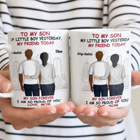 Proud Mom and Son Coffee Mug, To My Son Personalized Ceramic Mug, Mother Son Illustration Coffee Cup, Custom Birthday Christmas Present Mug