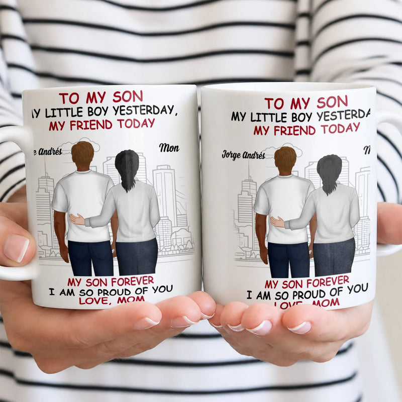 Proud Mom and Son Coffee Mug, To My Son Personalized Ceramic Mug, Mother Son Illustration Coffee Cup, Custom Birthday Christmas Present Mug