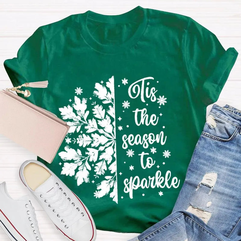 Festive Holiday Graphic Shirt, Tis the Season to Sparkle Snowflake T-Shirt, Winter Sparkle Christmas Tee, Womens Seasonal Holiday Shirt