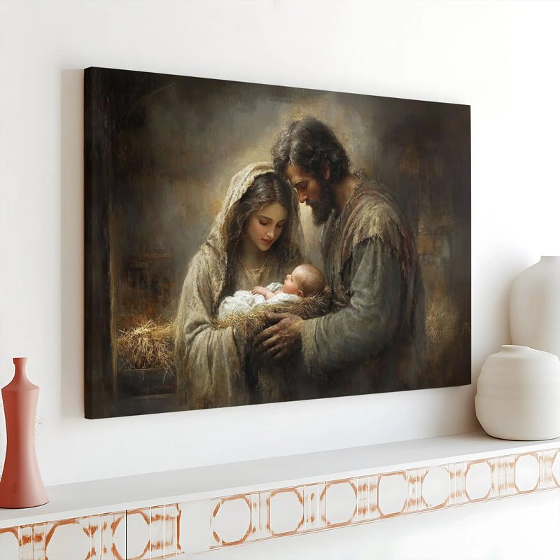 Holy Family Christmas Canvas Wall Art, Nativity Scene Canvas Print, Christian Holiday Decor, Religious Baby Jesus Home Present