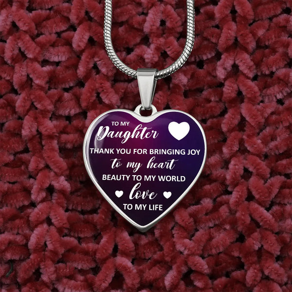 Sentiment Quote Pendant Necklace, To My Daughter Heart Necklace, Surgical Steel Heart Necklace, Meaningful Daughter Christmas