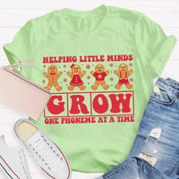 SLP Holiday T-Shirt, Speech Pathologist Christmas Shirt, Helping Little Minds Grow One Phoneme at a Time Tee, Speech Therapy Christmas Tee