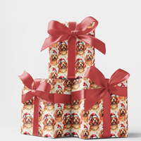 Santa Hat Dog Holiday Gift Wrap, Cavapoo Christmas Wrapping Paper, Festive Cavapoo Wrapping Paper, Adorable Dog Lover Xmas Gift Wrap Roll