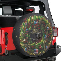Patriotic Holiday Wheel Cover, American Flag Christmas Wreath Spare Tire Cover, Festive Xmas Tire Protector, Waterproof SUV Car Decor