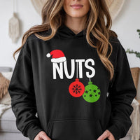 Humorous Holiday Ornament Graphic Sweatshirt, Nuts Christmas Hoodie, Couple Xmas Hooded Pullover, Festive Winter Apparel Present