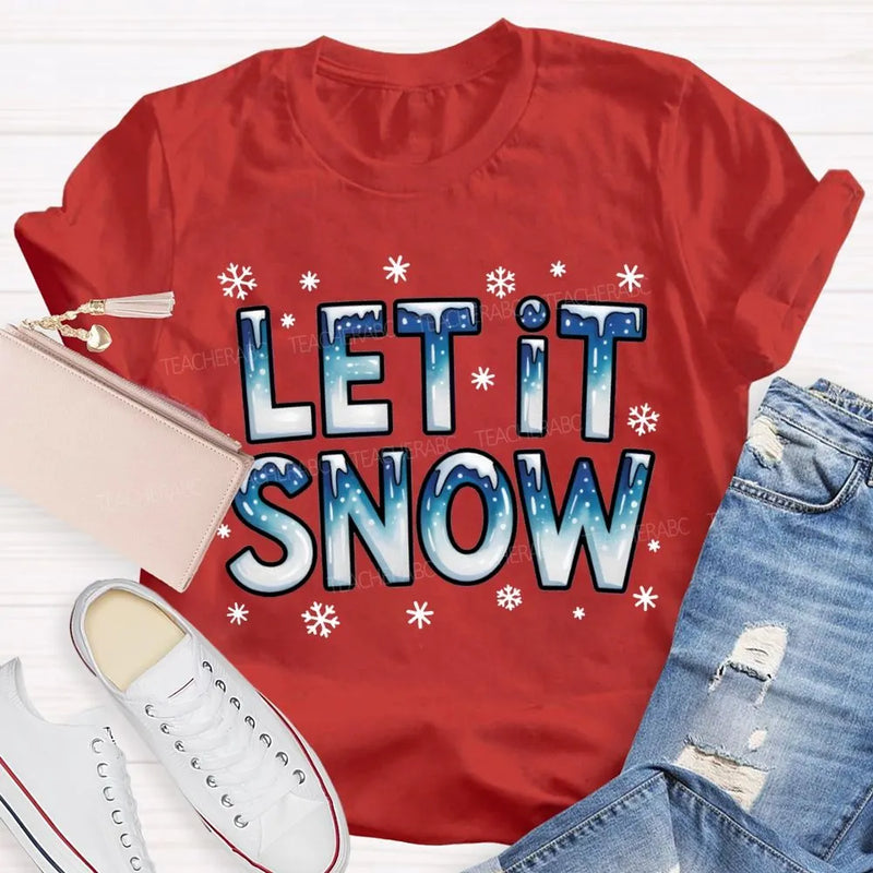 Snowflake Winter T-Shirt, Let It Snow Christmas Shirt, Retro Holiday Graphic Tee, Comfy Xmas Shirt, Christmas Present for Women and Men