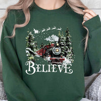 Vintage Holiday Train Pullover, Believe Christmas Train Sweatshirt, Christmas Movie Graphic Crewneck, Festive Winter Sweatshirt, Xmas Present
