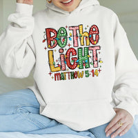 Christmas Lights Faith Sweatshirt, Be the Light Matthew 5:14 Hoodie, Christian Bible Verse Graphic Hoodie, Holiday Hooded Sweatshirt Present