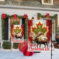 Moose Maple Leaf Merry Christmas Eh Yard Flag, Canadian Christmas Garden Flag, Double-Sided Winter Holiday Lawn Flag, Canada Porch Decor