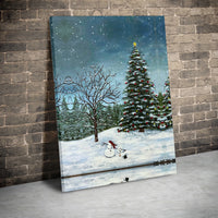 Winter Landscape Snowman Canvas Print, Christmas Snowman Canvas Wall Art, Holiday Scene Canvas Art, Comfy Winter Wall Decor, Xmas Home Present