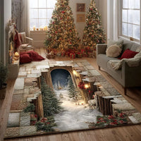 Winter Wonderland Deer Rug, Snowy Forest 3D Illusion Area Rug, Christmas Holiday Floor Mat, Non Slip Living Room Rug, Cabin Decor