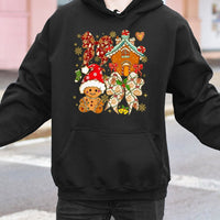 Adorable Gingerbread House Holiday Hooded Sweatshirt, Gingerbread Man Christmas Hoodie, Comfy Xmas Cookie Pullover, Sweet Winter Present for Her