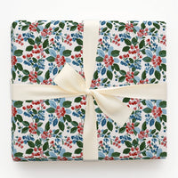 Botanical Holiday Gift Wrap, Watercolor Berry Wrapping Paper, Festive Floral Christmas Wrapping Paper, Winter Berry Gift Wrap Roll