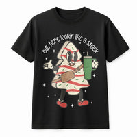 Retro Snack Graphic Tee, Christmas Tree Cake T-Shirt, Humorous Holiday Tree Cake Shirt, Vintage Winter Foodie Tee, Adorable Xmas Present T-Shirt