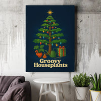 Retro Plant Lover Holiday Canvas Print, Groovy Houseplants Christmas Tree Canvas Art, Plant Tree Canvas Wall Decor, Botanical Xmas Present